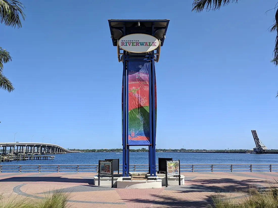 The Bradenton Riverwalk tower on the Manatee River in downtown Bradenton